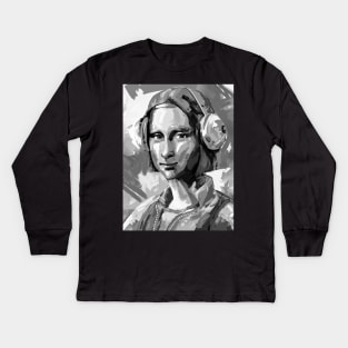 Mona Lisa Modern Culture Black and White Kids Long Sleeve T-Shirt